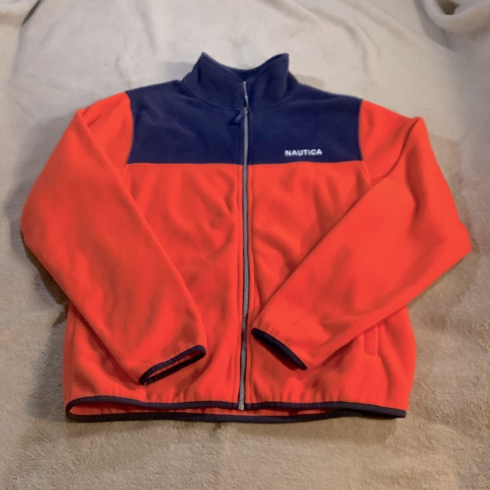 Nautica| Boys Orange and Navy Fleece Zip Up Jacket - Size XL 18/20